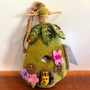 Wild Woolies Hand Felted Wool Fairy Birdhouse NWT Butterfly Flowers